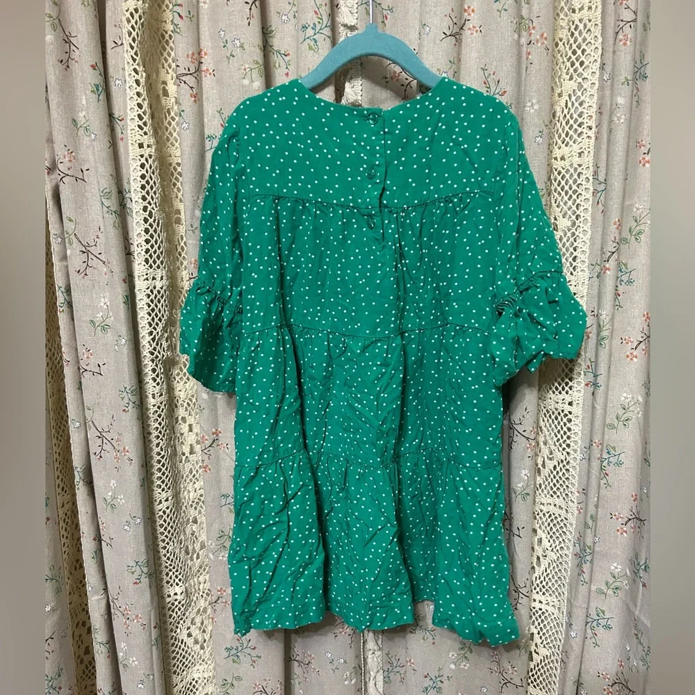 Gymboree Girl’s Green Polka Dot Puff Sleeves Tiered Dress‎ Size 6
